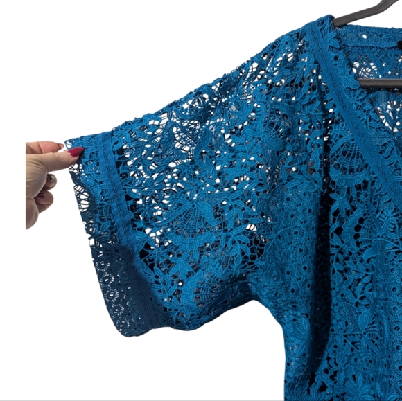 White House Black Market Ocean Blue Es Lace V-Neck Kimono Blouse - Picture 7 of 10